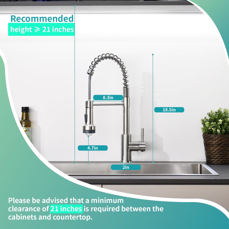 GIMILI Kitchen Faucet with Pull Down Sprayer Single Hole Stainless Steel LED Faucet, Suitable for Farmhouses, RV, Laundry Room, Outdoor, and Campers. Llave para fregadero de cocina Brushed Nickel - Image 2